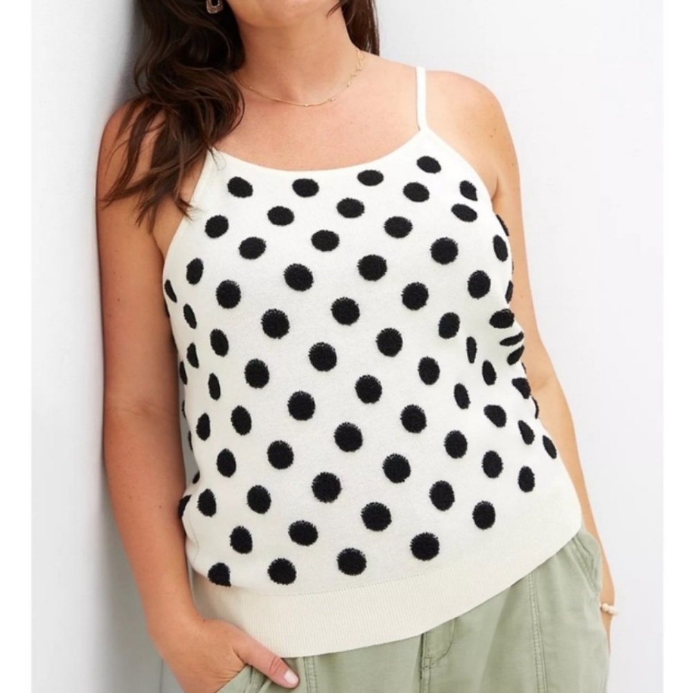 Maeve Cream and Black Polka Dot Knit Tank